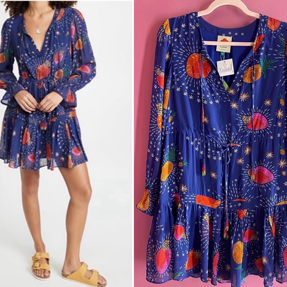 NWT- FARM Rio, Cosmic Fruit Dress, Size large